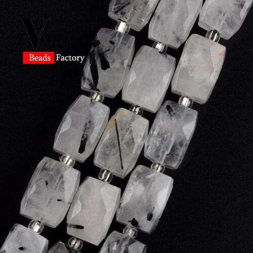 Natural Cuboid Faceted Black Rutilated Quartzs Mineral Gem Beads For Jewelry Making 11*15mm DIY Bracelets Necklace Accessory 15"