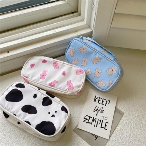 ​Cartoon Cute Cow Bear Love Rabbit Pencil case Large Capacity Student school Stationery Kawaii Storage Bag Nylon Design Of Flip