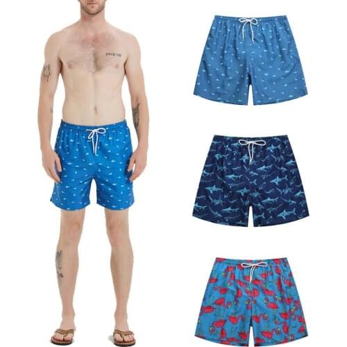 New Men Flamingo Shark holiday Shorts Summer Mens Board Shorts Surf casual Beach Short Mesh Lining Liner Drawstring Gym Short