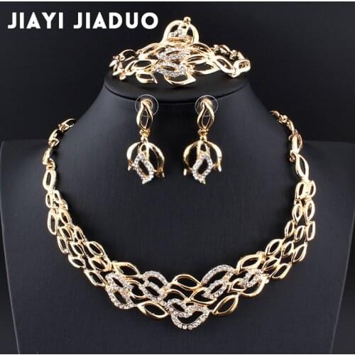 Jiayi jiaduo New bridal jewelry set gold-color crystal necklace earrings necklace for Indian womens clothing gift parure bijoux