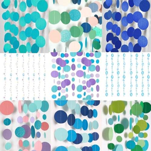 Under The Sea Party Blue Pink Purple Green Paper Circle Bubble Garlands for Hanging Polka Dot Streamer Birthday Party Decoration