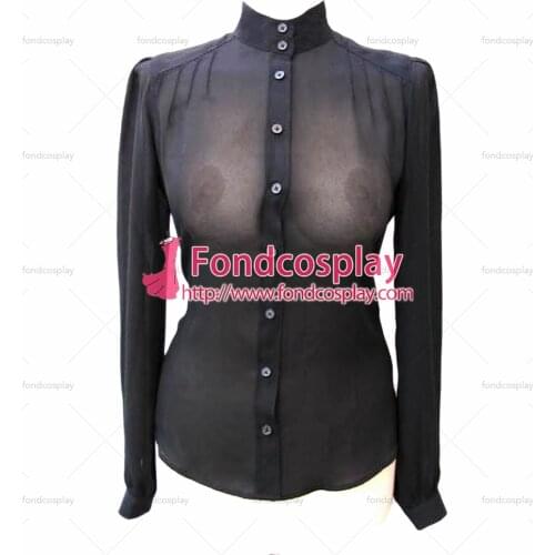 Sissy Maid Dress Black Chiffon Shirt See-through Blouses Costume Tailor-made[G1352]