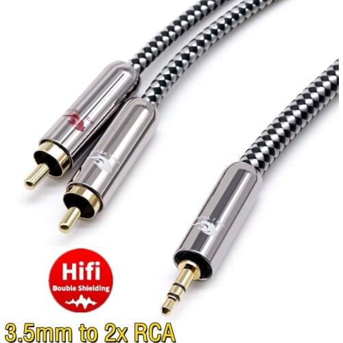 Stereo Aux Adapter 3.5mm to Dual RCA Male Audio Cable for Laptop Phone PC Speaker Amplifier Mixer 2RCA Splitter Y Shielded Cords