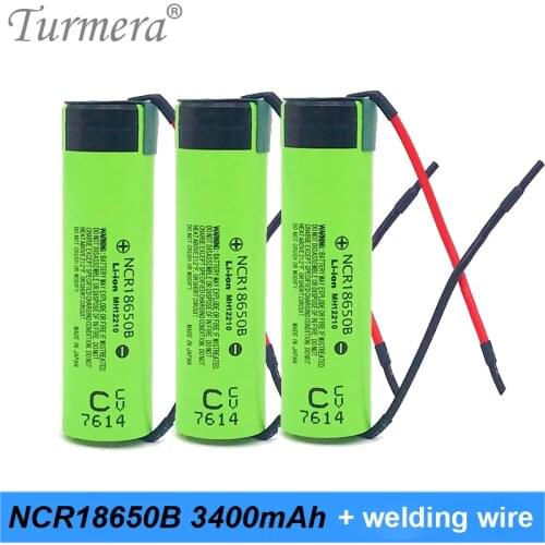Turmera NCR18650B 18650 3400mAh Battery Welding Wire for 12V 16.8V 18V 21V 25V Electric Drill Screwdriver Battery and E-bike Use