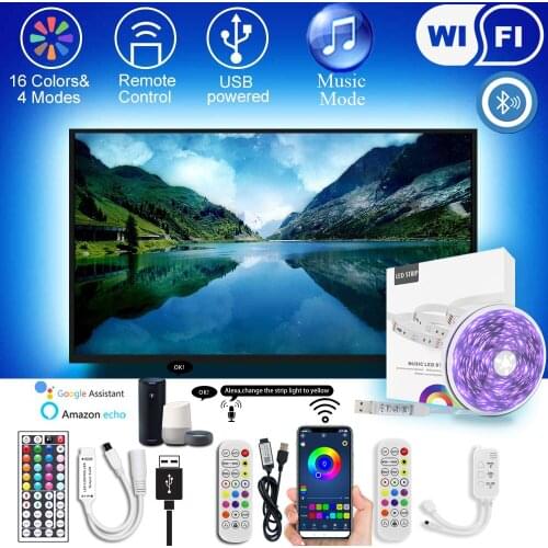 PIRTSDEL 5V Led Strips Lights Bluetooth 1M 2M 5M 5050 Waterproof Flexible Diode Tape IR WIFI Controller RGB Strip LED Light