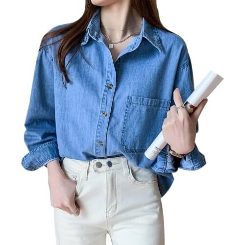 Denim Spring Autumn Feminina WomenS Vintage Long Sleeve Top Blouse Fashion Clothes 2020 D0610