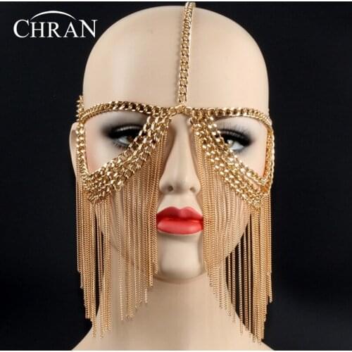 Chran Stunning Luxury Fashion Women Punk Tassel Metal Head Chain Jewelry Gold Color Forehead Headband Piece Hair band HDCJ101