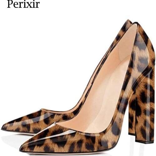 Perixir Design Women Pumps Block Heel Pointed Toe Yellow-Leopard 2021 New Spring Handmade Footwear Fashion Lady Shoes In Autumn