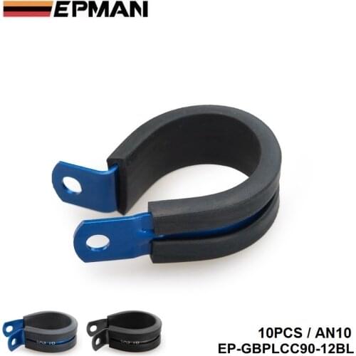 10PCS x AN10 ID 19.1mm Black/Blue Aluminum Rubber Lined Cushioned P Clamp SS Hose EP-GBPLCC90-12