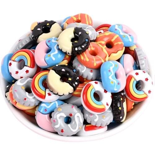 30Pcs Cartoon Colored Donuts Ornament DIY Resin Craft Scrapbook Kids Hair Accessories Phone Shell Decor Food Toys Embellishments