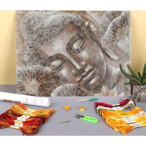 Buddha Religion Printed Water-Soluble Canvas 11CT Cross Stitch Complete Kit Embroidery DMC Threads Needlework Wholesale