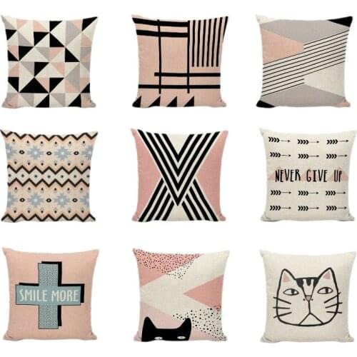 Fashion Pink Cushion Covers Cartoon Cat Black And White Stripes Love Printed Car Home Accessories Decorative Throw Pillow Cases
