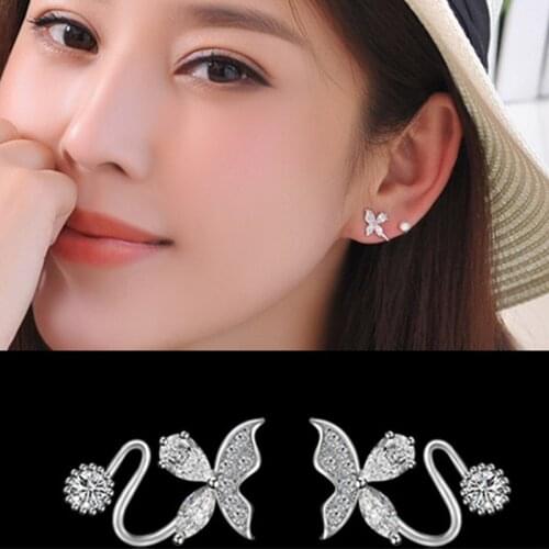 Zircon Crystal Butterfly Ear Jeackets Beautiful Women Fashion CZ Wrap Earrings Simple Dainty Jewelry
