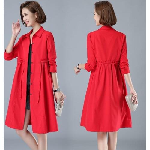 Windbreaker Female Mid-length Middle aged New Loose Outerwear Ladies Trench Coat Basic Overcoat Lady Plus Size Casual Tops R1189