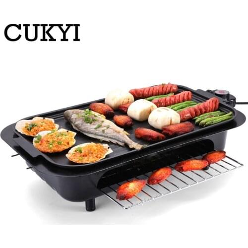 CUKYI Household Electric Grill Pan Smokeless non-stick baking tray Grill net Double layers barbecue for indoor outdoor 110V US