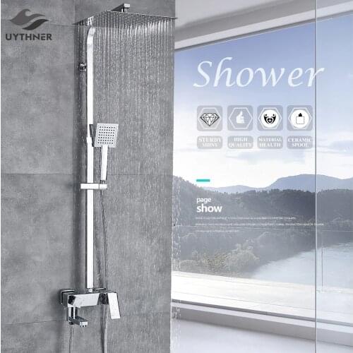 Bathroom Chrome 10 inch Big Rainfall Shower Head Bathroom Mixer Set Bath Shower Faucet Hot and Cold Water Shower Wall Mounted