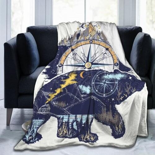 Flannel Blanket Magic Tribal Bear And Mountains Soft Thin Fleece Blanket Bedspread Cover for Bed Sofa Home Decor Dropship