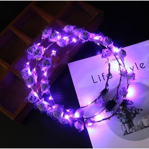 40GB Hawaii Vacation Women Girls LED Glowing Foam Flower Headband Wedding Party Flashing Garland Wreath Masquerade Luminous