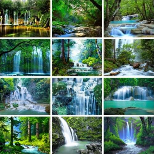 Huacan Full Square/round Diamond Painting Waterfall Scenery Diamond Embroidery Mosaic River Tree Landscape Home Decor