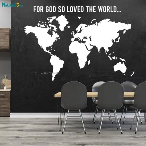 World Map Vinyl Wall Art Sticker Decals For God So Loved The World Home Decoration Removable Art Murals Simple Poster YT2344