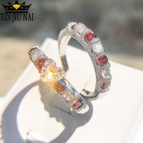 Cubic shine Zirconia Red Crystal CZ Rings Heart Jewelry Wholesale for Women Girls Gift Romantic Valentines Day Party Ring