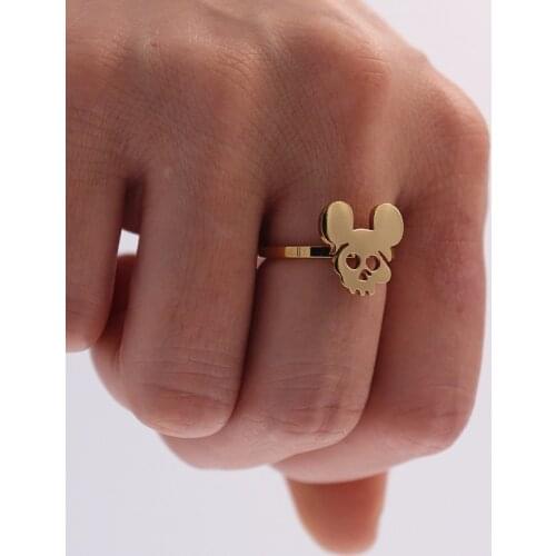 Cute Mouse Ears Skull Ring For Women Men Adjustable Size Finger Rings Zodiac Anillos Mujer Vintage Jewelry Birthday Gift