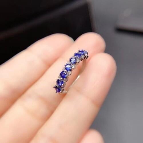 S925 Sterling Sea Blue natural Sapphire Diamond Ring Silver Color Diamante Jewelry Ring 2.5*2.5mm