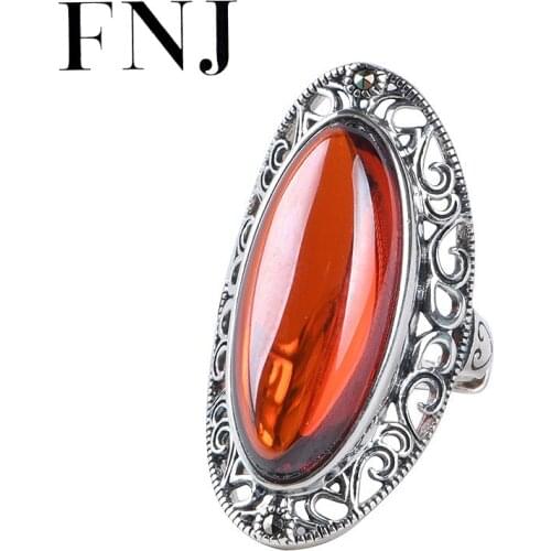 FNJ White Chalcedony Ring 925 Silver New Original S925 Sterling Silver Rings for Women Jewelry Adjustable size Red Zircon