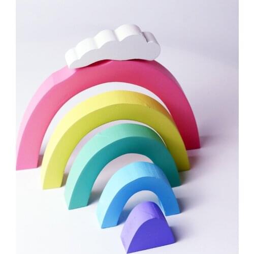 Wooden Rainbow Blocks Kids Baby Stacking Building Blocks Montessori Game Learning Educational Toys Toddlers Gifts Photo Props