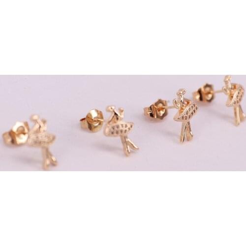Dancing girl brass ear stud with cz for festival gift to friend and mother beauty diy jewelry buy 1 get 1 free box