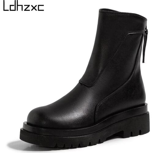 LDHZXC 2020 Block Heel Ankle Boots For Women Low Heel Work Shoes New platform winter Boots For Shopping Back Big Size 42 43