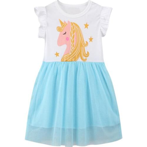 Baby Girls Summer Dress Rainbow Animal Unicorn Dresses for Girl Clothes Cotton Tunic Toddler Princess Dress Kids Clothing 2-7Y