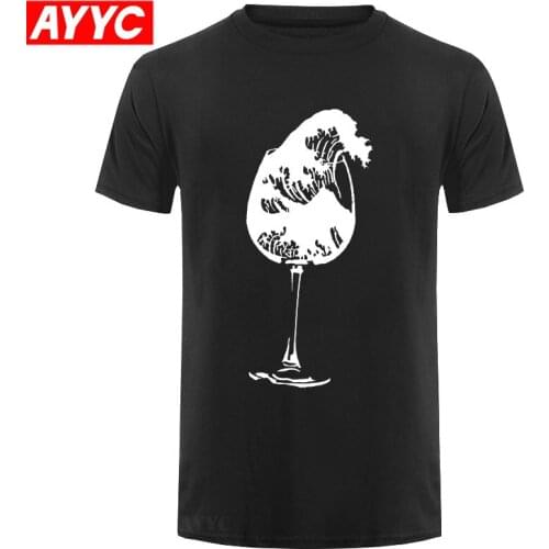 Mayma EU Size 100% Cotton Kanagawa Surf T Shirt Noodles Wine Glass Creative Design Black Short Sleeve Tee Tops Male