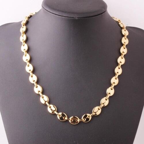 Tiasri Fashion Necklaces Bracelets for Men Women 11mm Gold Color Stainless Steel Melon Seed Chain Link Gift Waterproof Jewelry