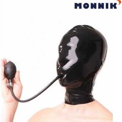 MONNIK latexLatex mask Natural latex 100% Handmade Latex Rubber Hood Mask Inflatable Gag Black