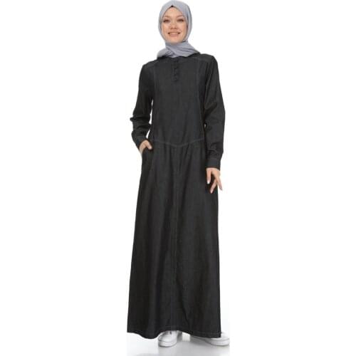 Islamic Clothing Women Sport Stile Long Dress with Pockets by Denim Fabric from Turkey Abaya Turkish Jeans Wear for Summer