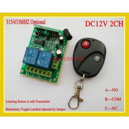 12V 2CH wireless remote control switch Receiver&Transmitter ON OFF Switch Learning code Toggle Momentary Latched 315/433MHZ