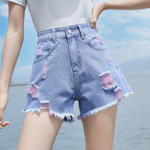 Ripped High-waisted Denim Shorts Womens 2021 New Summer Thin Loose Loose A-line Wide-leg Hot Pants Casual Shorts