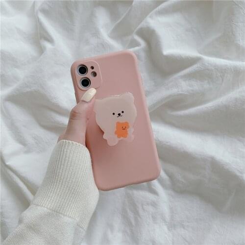 For iPhone 12 PRO 12 MINI 11 Pro Max SE 2020 XS XR X 7 8 6s Plus Case silicone cartoon Cover Korea bear ring stand Phone Case