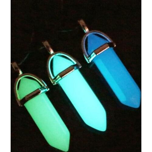Dark Luminous Stone Fluorescent Hexagonal Column Necklace Natural Crystal Glowing in Dark Bullet Stone Pendant Necklace