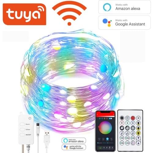 Tuya WiFi Smart RGB LED String Lights USB Charge Strip Light Alexa Google Home Remote Control Christmas Decor 5m 10m Smart life