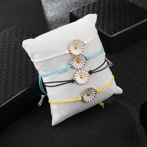 Bohemian Cute Small Daisy Charms Braided Bracelet For Women Small Fresh Daisy Wristband Sun FlowerJewelry Gift