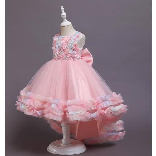 Formal Dresses Girl Clothes Elegant Embroidery Flower Cake Trailing Dresses Wedding Princess Vestido Birthday Party Prom Costume