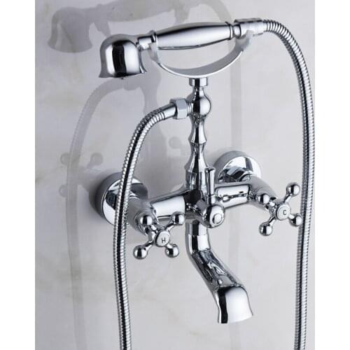 Vidric Bathtub Faucet Brass Chrome Silver Wall Mounted Rain Shower Faucet Round Handheld 2 Handle Luxury Bathroom Mixer Tap S