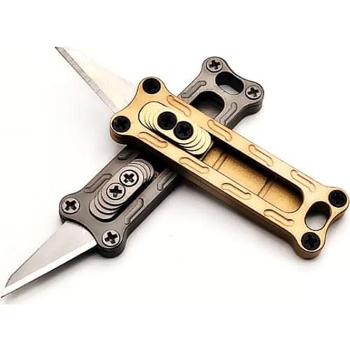 EDC Vintage Mini Titanium Alloy Pocket Knife Self-defense Utility Knives Portable Detachable Push Pull Knife Paper Cutting Tools