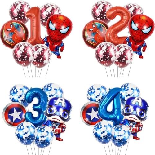 7pcs Disney Spiderman Captain America Foil Balloons Cartoon Kids Birthday Party Decoration Baby shower Party balons Toys Globos