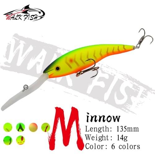 WALK FISH 1PCS Fishing Minnow Lure Long Tongue Board 14g/13.5cm Artificial Plastic Lure Hard Bait Wobbler Bass Pike Pesca
