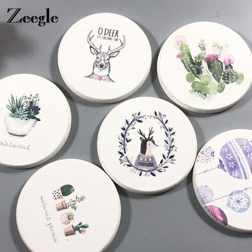 Zeegle Diatom Mud Coasters Absorbent Table Mat Pad Plant Style Pattern Kitchen Dining Bar Modern Placemats Coffee Table Cup Mat