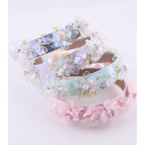 Flowers Headband Handmade Fabric Colorful Crystal Headbands Full Rhinestone Boutique Womens Hairband Hair Hoop Hair Accessories