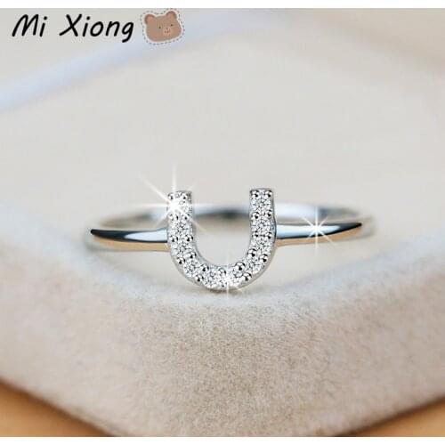 Mi Xiong Sterling Silver 925 Rings for Women Original Design Trendy U-shaped Letter Diamond Luxury Unique Party Brand Jewelry